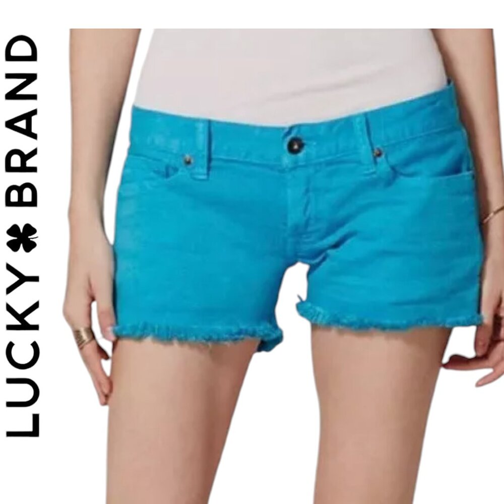 Lucky Brand Turquoise Teal Denim Jean Riley Shorts Raw Hem New With Tags 27